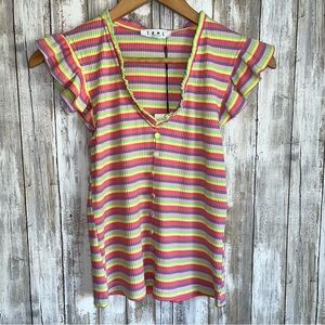 NWT THML Rainbow Ribbed Faux Button Stretch Blouse Women’s